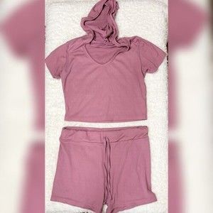 Rubylishious Pink Short And Short Sleeves Crop Top Set Size Large Made In China